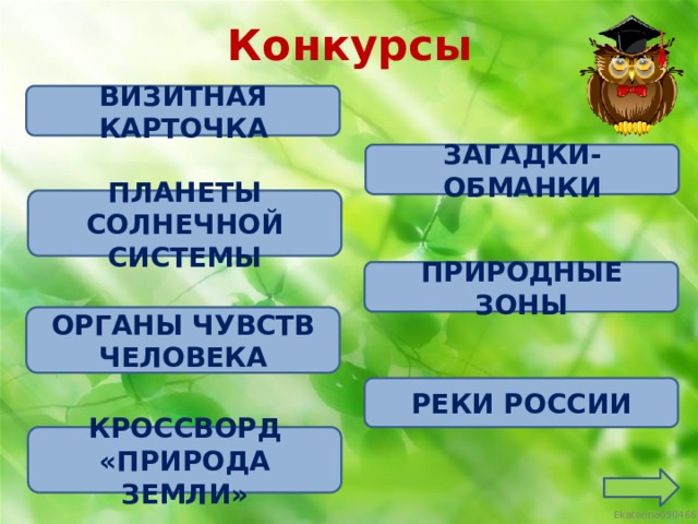 Конкурсы ВИЗИТНАЯ КАРТОЧКА ЗАГАДКИ-ОБМАНКИ ПЛАНЕТЫ СОЛНЕЧНОЙ СИСТЕМЫ ПРИРОДНЫЕ ЗОНЫ ОРГАНЫ ЧУВСТВ ЧЕЛОВЕКА РЕКИ РОССИИ КРОССВОРД «ПРИРОДА ЗЕМЛИ»