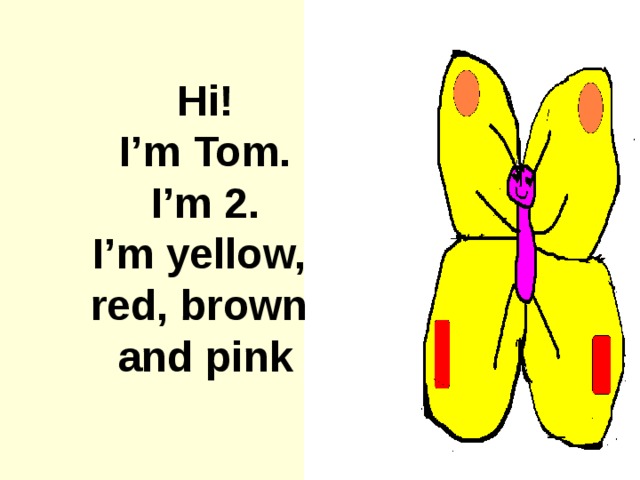 Hi! I’m Tom. I’m 2. I’m yellow, red, brown and pink