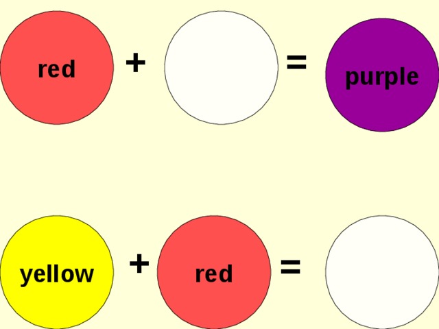 red purple + = red yellow + =