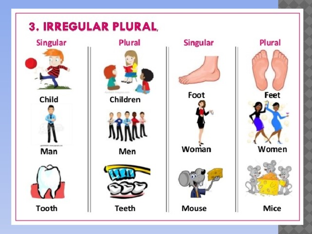 Foot по английски. Irregular plural что это в английском. Irregular plurals для детей. Singular Nouns в английском языке. Plural Nouns исключения.