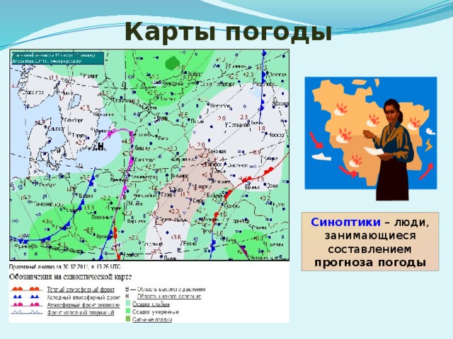 Карты погоды Синоптики – люди, занимающиеся составлением прогноза погоды