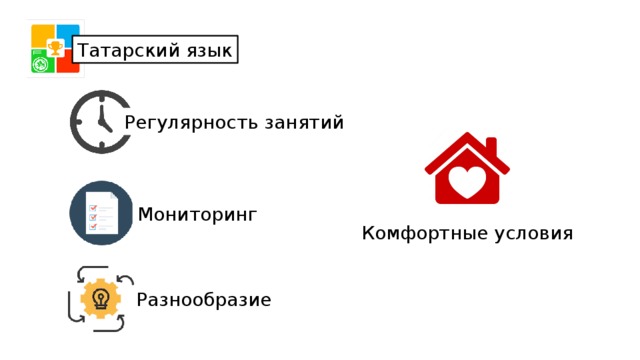 Татарский язык Регулярность занятий Мониторинг Комфортные условия Разнообразие