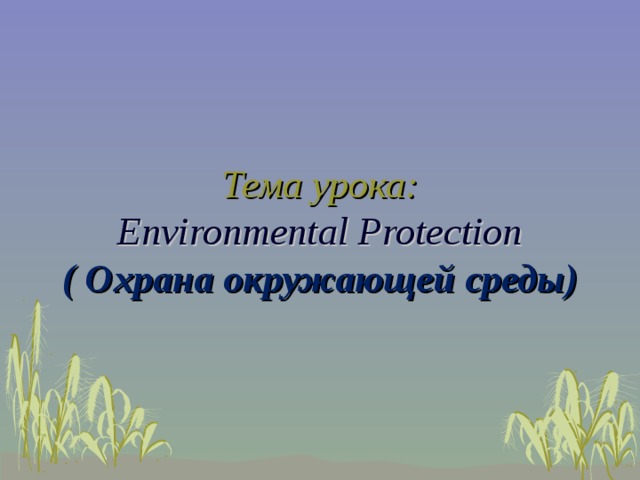 Тема урока:  Environmental Protection  ( Охрана окружающей среды)