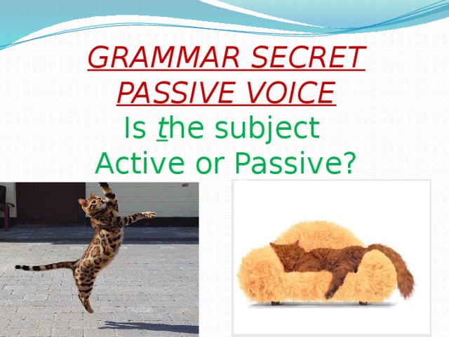 GRAMMAR SECRET  PASSIVE VOICE  Is t he subject  Active or Passive?