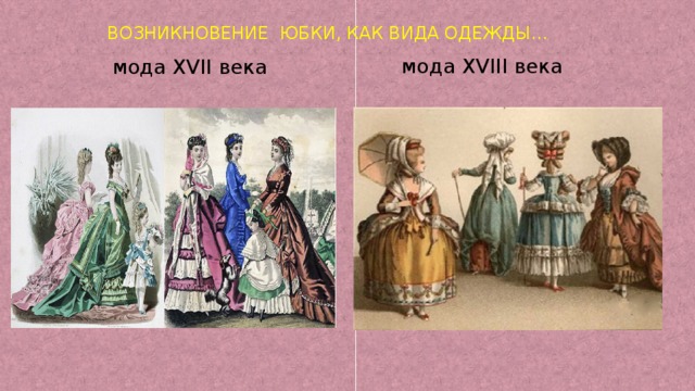 возникновение юбки, как вида одежды… мода XVII века мода XVIII века