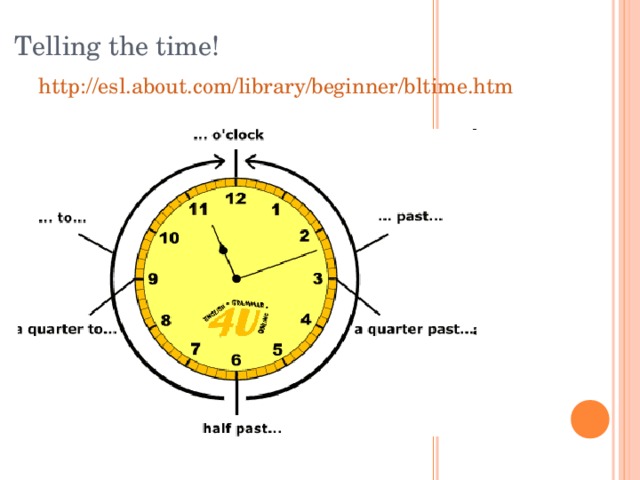 Telling the time! http://esl.about.com/library/beginner/bltime.htm