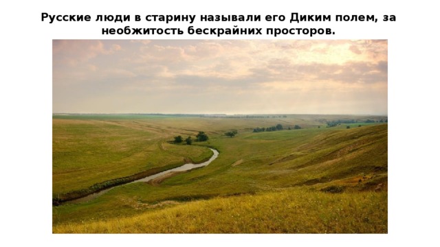 Русские люди в старину называли его Диким полем, за необжитость бескрайних просторов.