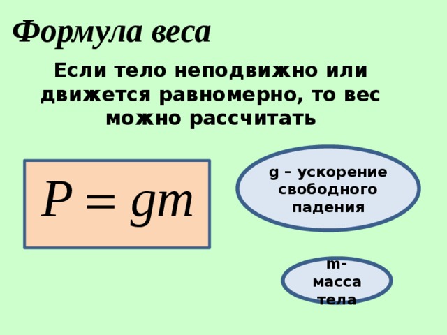 Формула определения веса тела