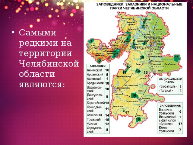 Самыми редкими на территории Челябинской области являются: