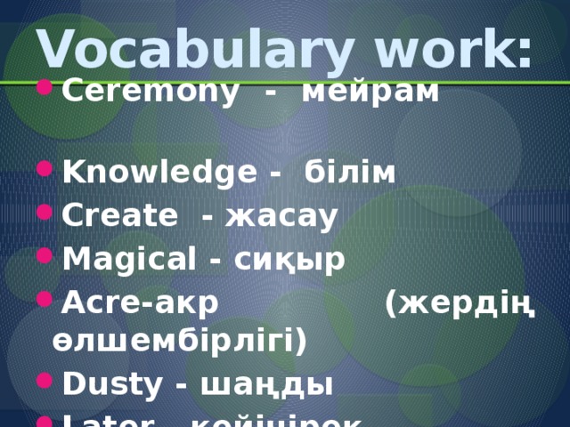 Vocabulary work: