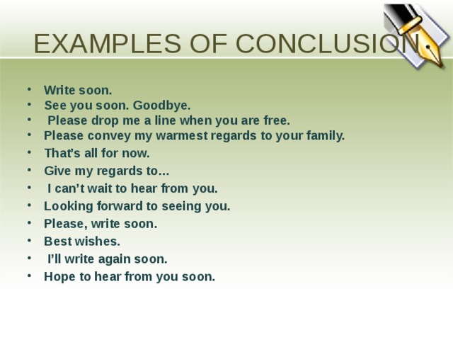 EXAMPLES OF CONCLUSION
