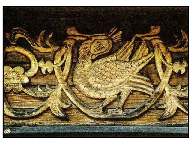 Защищая свое жилище от злых сил, человек изображал магические  знаки-обереги (изображение птиц, коней)