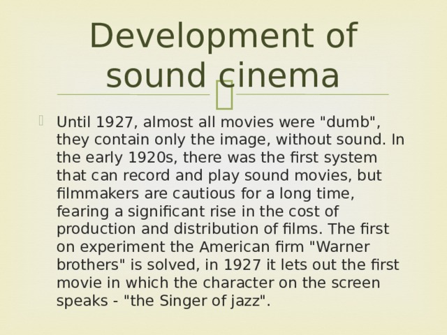 Development of sound cinema