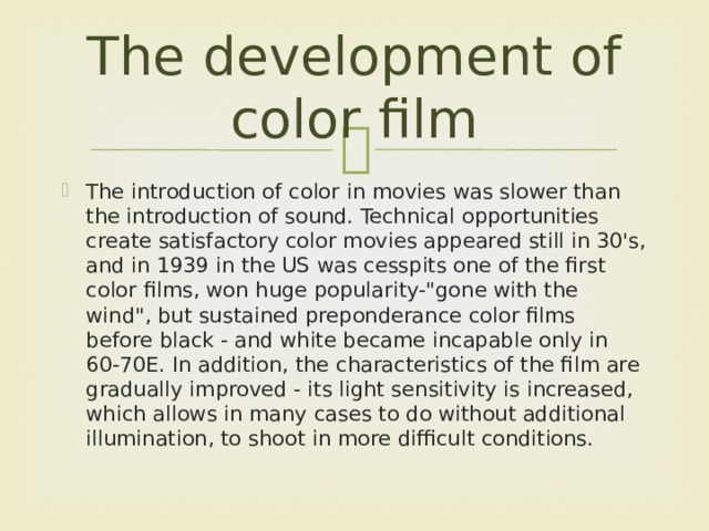The development of color film