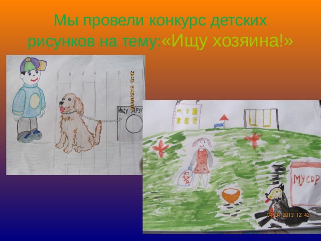 Мы провели конкурс детских рисунков на тему: «Ищу хозяина!»