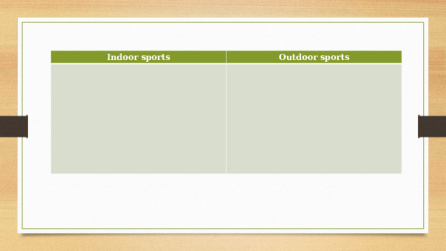 Indoor sports Outdoor sports