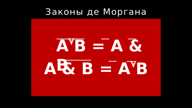 Законы де Моргана A  B = A & B A & B = A  B