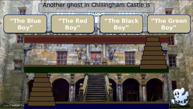 Another ghost in Chillingham Castle is … . “ The Blue Boy” “ The Red Boy” “ The Black Boy” “ The Green Boy” wrong Right ! wrong wrong back