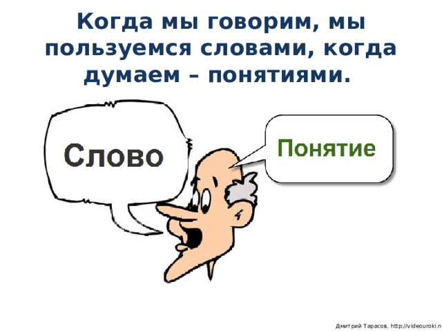 Когда мы говорим, мы пользуемся словами, когда думаем – понятиями.  Дмитрий Тарасов, http://videouroki.net