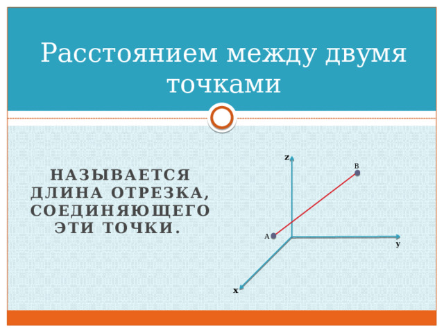 Расстоянием между двумя точками z B Называется длина отрезка, соединяющего эти точки. A у х