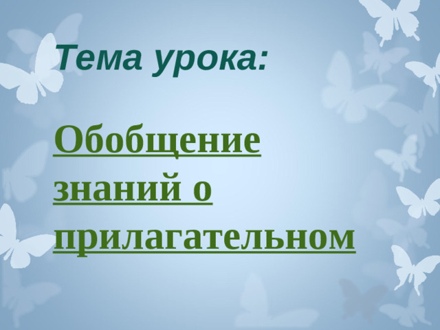 Тема урока: Обобщение знаний о прилагательном